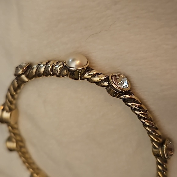 BRIGHTON Thin Pearl Crystal Monte Carlo Hinged Bangle Bracelet - Picture 6 of 9